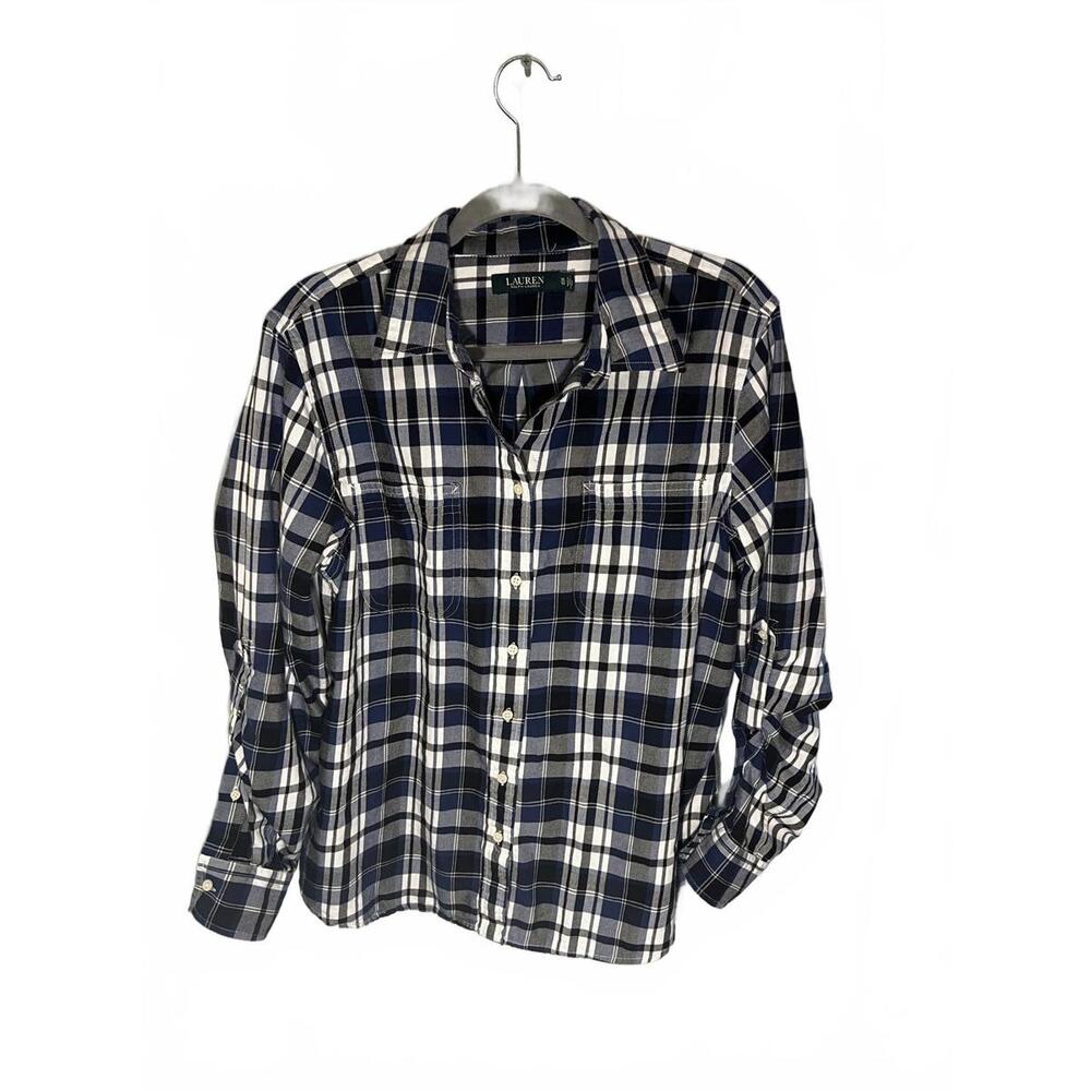 Lauren Ralph Lauren Blue And White Plaid Button-Up Shirt, Size XL